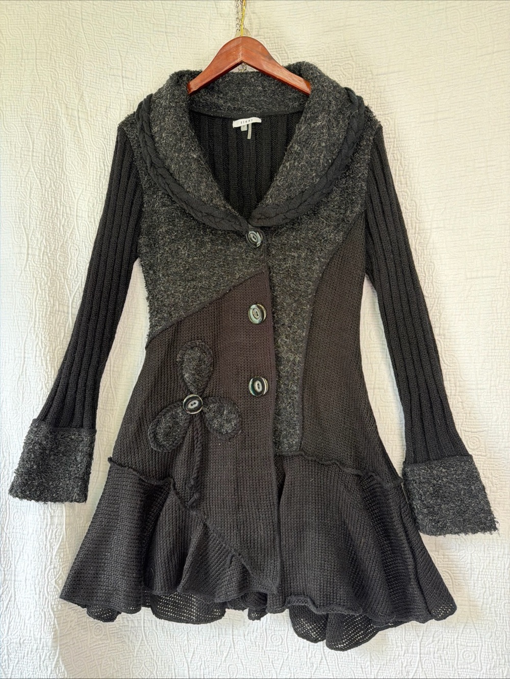 Sioni Boho Long Cardigan Sweater Women Small Witch Whimsigoth Fairy Wool Blend
